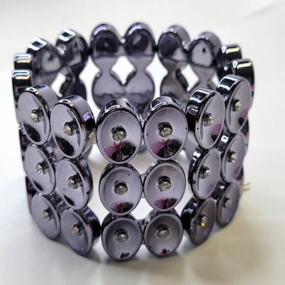 Light Hematite Tone Stretch Wide Bracelet Lightweight Stretch Bracelet - Picture 1 of 9